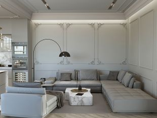 Необычное оформление гостиной в тёплых тонах.