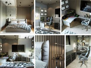 Оформление спальни и рабочей зоны в одном помещении.