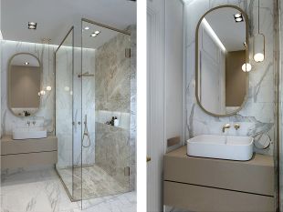 Дизайн ванной комнаты под мрамор
