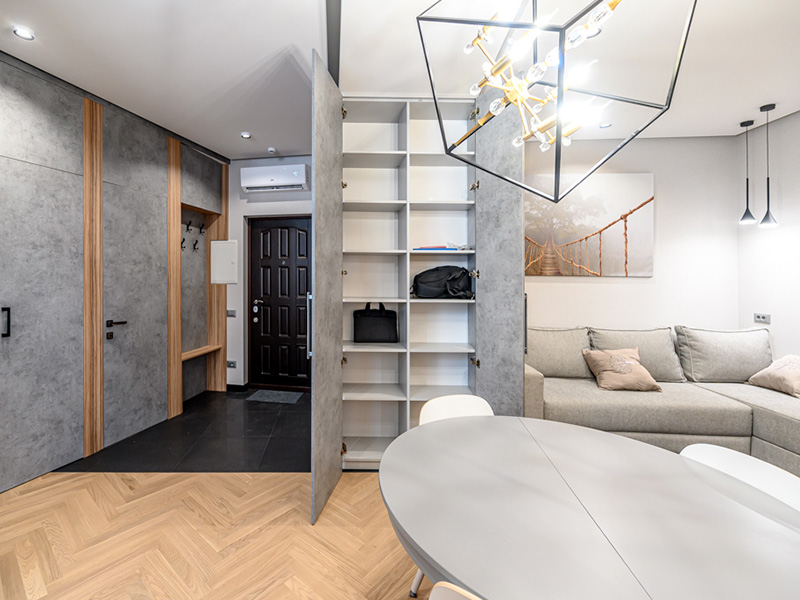 Распашной шкаф в гостиную с зонированием